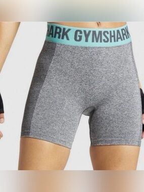 Gymshark Flex Seamless Shorts Grey with Teal Waistband